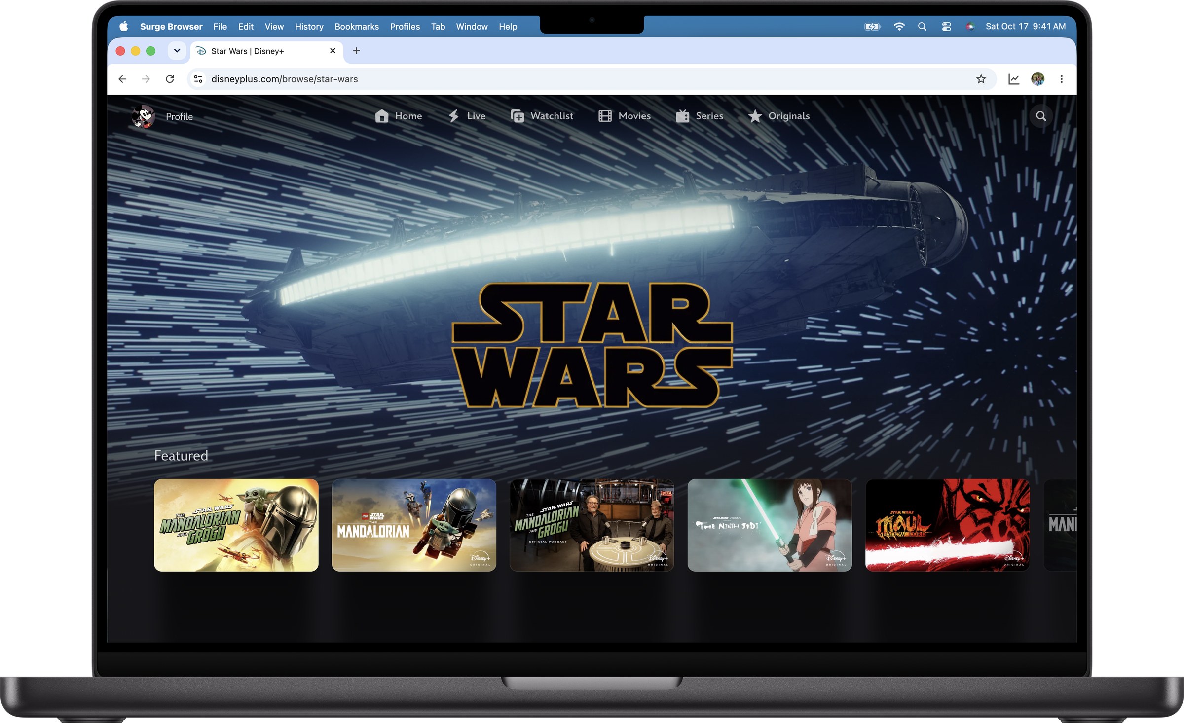 Disney+ Star Wars page in Surge for Mac on a MacBook Pro